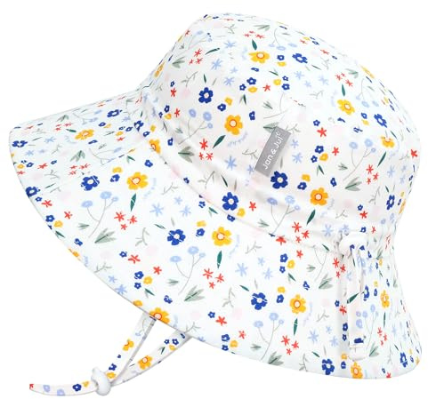 Jan & Jul Mädchen Baumwoll-Bucket Hat, größenverstellbarer Sonnenhut mit Kinnriemen für Kleinkinder (L: 2-5 Jahre, Wiesenblumen)