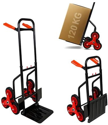 Ondis24 Klappbare Sackkarre mit Dreifachbereifung aus Stahl, 120 kg Tragkraft, Treppensteiger Transportkarre, Faltbarer Transportwagen für Umzug, Haushalt, robuste Treppenkarre mit 3-Rad-System (pro)