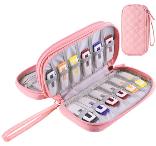 Flash Drive Case Usb Storage Case, Portable Organizer Holder for Thumb Drives, Memory Sticks, Jump Drives, 2 Layers, 18 Slots (Pink)