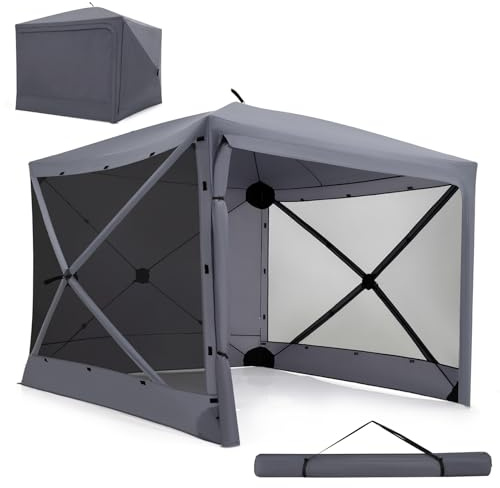 COSTWAY Pop-Up Faltpavillon Sonnenschutz, Pavillon | mit abnehmbaren Seitenwänden, tragbares Partyzelt mit Erdspieße & Windseile, Gartenpavillon für Camping, Garten & Party