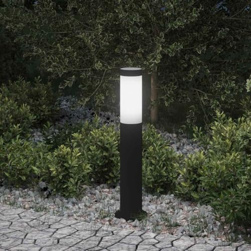 QUAHEAS Lámpara de bolardo de 50 cm, acero inoxidable, color negro, IP44, con casquillo E27, para jardín, terraza, iluminación de camino, resistente a la intemperie y duradera
