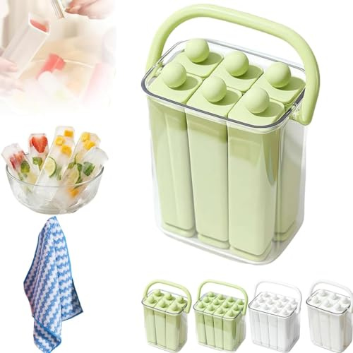 Ice Cubes Reusable, Long Ice Cube Tray with Lid, Silicone Ice Sticks for Water Bottles for Quick Freezing and Easy Removal, Silicone Ice Cube Moulds for Whiskey, Cocktail and Drink、Green、6Pcs