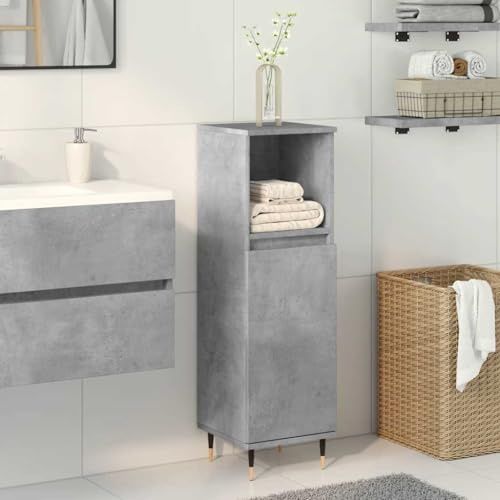 toolkix Badskåp, betonggrått, 30 x 30 x 100 cm, trämaterial med järnfötter, förvaringsutrymme, badrumsmöbler för badrum, flexibel monteringsdörr, platsbesparande och stabil för gäster, toalett eller