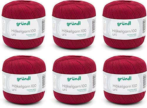 Gründl Wolle Häkelgarn 100 6 Knäuel 100 g, Rotbraun | dünne sommerliche Wolle zum Häkeln - Glänzend und waschbar - Baumwollgarn - 100 % Baumwolle - 100 g / 566 m - Nadelstärke 1,5
