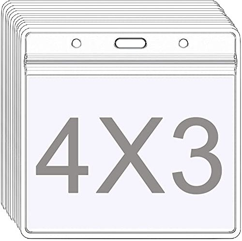 AMUU 12 Stück Ausweishalter Kartenhalter 4 x 3 Halter Ausweishalter horizontale große ID-Kartenhalter klar Namensschild passend für 7,6 x 10,2 cm Namensschild