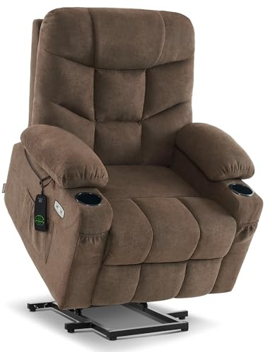 MCombo Power Lift Recliner Chair with Extended Footrest for Elderly People, Fabric 7287/7087 (Brown, Medium)