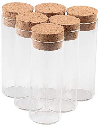 Jarvials 6pcs Fiole en Verre De Tube Transparente avec Bouchon en liège, capacité De Stockage De 70ml, diamètre extérieur du Flacon De Tube à Essai De 37 mm (70ml)