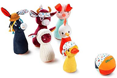 Lilliputiens - Mein erstes Kegelspiel Bauernhof - Kegelspiel aus Stoff für Kleinkinder - Fördert Motorik und Koordination - Ab 18 Monaten - Bunte und weiche Bauernhoftiere - 83159