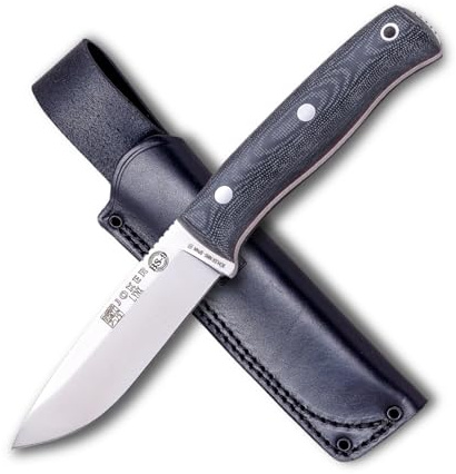 Joker Lynx 111 Bushcraft Messer – 10,5 cm Böhler N695 Klinge – Verschiedene Griffe & Scheiden – Für Jagd, Angeln, Camping & Wandern geeignet (Canvas-Micarta, Lederscheide)