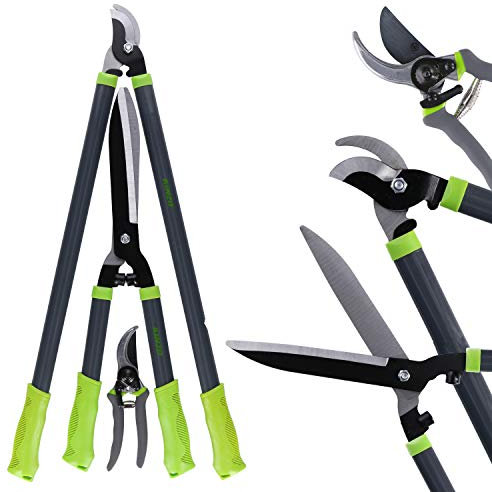 Kinzo Gartenscheren 3er Set | Bypass Astschere 67cm, Heckenschere 52cm, Bypass Rebschere 19cm | Perfekt für Formschnitte an Hecken,Bäumen, Büschen und Sträuchern, Grünen