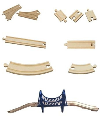 Fun World Toys Eisenbahnzubehör Holzeisenbahn Schienensortiment - Schienen Set für die BRIO Bigjigs Thomas Eisenbahn (Premier-Erweiterungspaket)