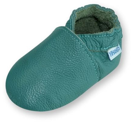 YIHAKIDS Baby Solid Leather Moccasins(Cyan,18-24 Months)