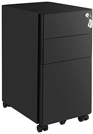 SONGMICS Rollcontainer, Aktenschrank, Büroschrank mit Rollen, Schreibtisch, Unterschrank, abschließbar, Schubladen, Dokumente in DIN-A4-, Legal-, Letter-Format, Hängeregistratur, schwarz OFC030B01