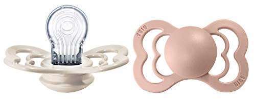 BIBS Ciuccio confezione da 2 pezzi. Privo di BPA, Tettarella simmetrica. Silicone, Prodotto in Danimarca. Taglia 2 (6-18 mesi), Ivory/Blush