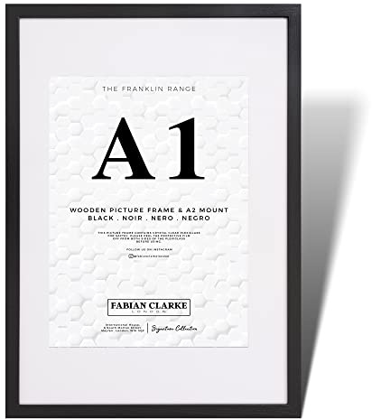 Fabian Clarke London® A1 Modern Black Wooden Picture Photo Frame with White A2 Mount to Hang Portrait or Landscape