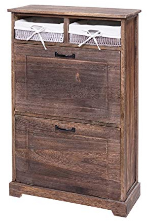 Mendler Schuhkipper HWC-H19 100x60x24cm Massiv-Holz - braun | Schuhschrank, Schuhregal, Schuhablage, Shabby-Look, Korb-Schublade