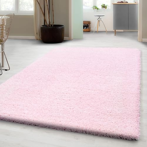 Carpetsale24 Shaggy Hochflor Teppich 80x150 cm Pink weich flauschig modern einfarbig Ideal für Flur oder Kinderzimmer für Wohnzimmer Schlafzimmer Flur