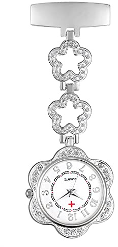 Avaner Krankenschwesteruhr Pflegeruhr Herz Stern: Schwesternuhr Taschenuhr FOB Analog Quarzwerk Uhr Pulsuhr Ansteckuhr Unisex Silber Rosegold Schwesternuhren mit Pin Clip für Arzt Doktor Medical
