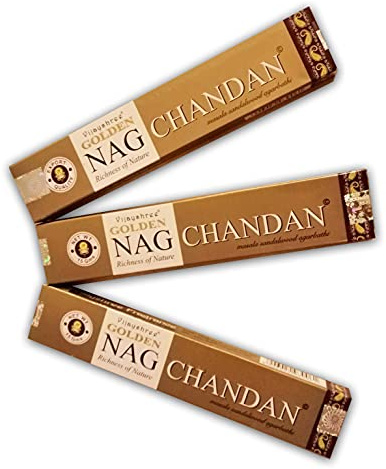 Golden Nag Chandan Aromatisches Räucherstäbchen-Set, 3 x Vijayshree, 15 g., natürliche Aromatherapie
