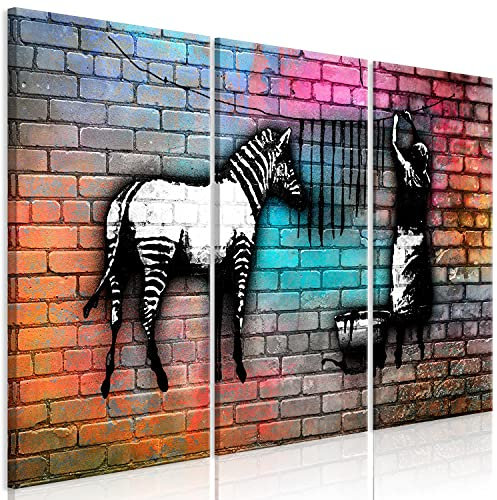 murando - Akustikbild Banksy Washing Zebra Bilder Akustikschaum Hochleistungsschallabsorber Schallschutz Leinwand 3 tlg Wandbild Raumakustik Schalldämmung Graffiti Street Art