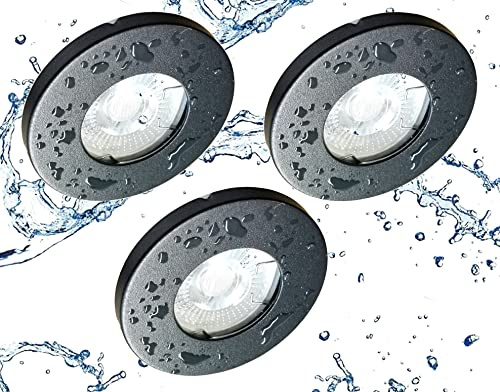 Trango 3er Set 6729IP65-031M6KSD IP65 LED Einbaustrahler in Anthrazit matt inkl. 3x 5 Watt 3-Stufen dimmbar 6000K kaltweiss Ultra Flach LED Modul, außen Einbauspots, Bad Deckenstrahler, Deckenlampe