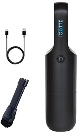IGOTTE Portable Hand Vacuum Cleaner Handheld Cordless Cleaner for Pet Hair Dirt Home Dust, Car Interior, Lightweight, Easy to Use, Compact Design Battery Rechargeable with USB-C Cable (Black Color)