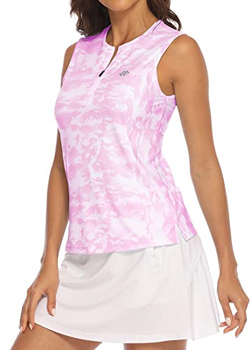 MoFiz Polo sans Manches Leger Femme Polos de Sport T Shirt UPF 50+ Golf Tennis d'été