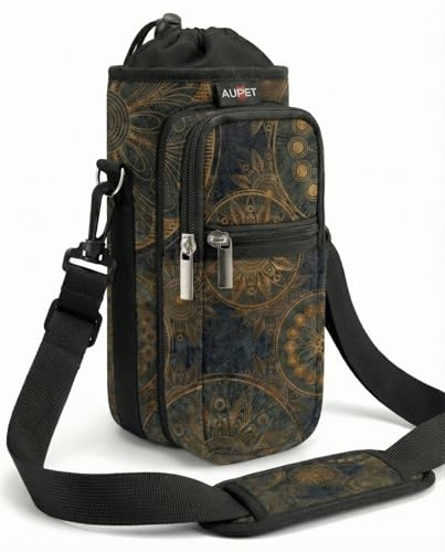 AUPET Water Bottle Sling Bag Sleeve Holder Carrier 25/32/40/64 oz,Insulated Crossbody Water Bottle Case Cover with Strap and Pockets for Men/Women Walking Hiking Camping (25oz, Stylish)