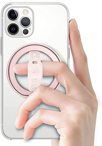 EWA The New MagOne (Upgrade) Compatible with MagSafe Phone Grip Stand with Silicone Finger Strap, Removable Magnetic Ring Holder Kickstand Loop, Only for iPhone 14, 13, 12 Pro/Max/Plus (RoseGold)
