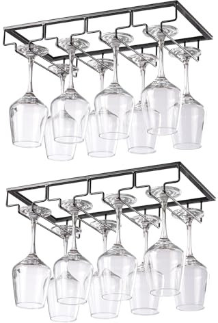 YunNasi 2 Stück 4 Reihige Weinglashalter Gläserhalter aus Metall Gläserschiene Halter Unter Schrank mit Schrauben Weinglas Rack zum Aufhängen für Hausbar Küche Bar Pub Restaurant, Schwarz