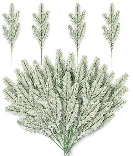 JUKIDS 24 Stück schneemattierte Tannenzweige, künstliche Tannenzweige, Weihnachts-Tannennadeln, Weihnachtsbaum-Picker, künstliche Tannenspieße für DIY-Girlande, Basteln, Dekoration, 23,9 cm