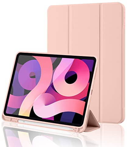 Coque pour iPad 11 génération A16 2025 / iPad 10 génération 2022 (10.9/11 Pouces) avec Support Stylet, Support Trifold, Mise en Veille/réveil Automatique, Coque arrière en TPU Flexible, Or Rose