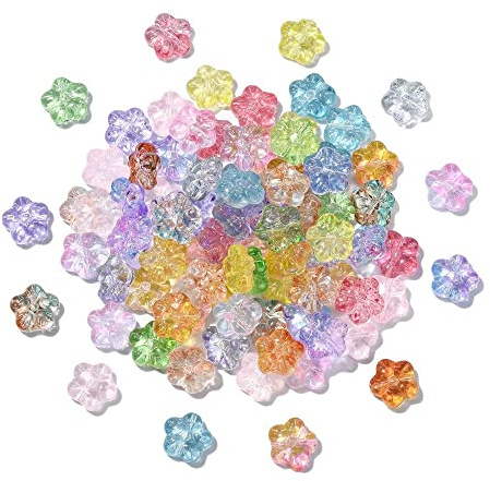 Ipotkitt - 100 perline in vetro lavorato, fatte a mano, a forma di fiore di prugna, perline sfuse in vetro per la creazione di gioielli, bracciali, collane, accessori fai da te - 12,5x12,5mm