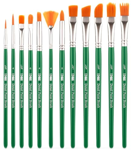 H&S Pinselset für Acrylfarben Aquarell und Ölfarben - 12er Set - Professionelle Flache und runde Pinsel zum Malen - Künstler Zubehör aus Synthetischem Haar - Grün