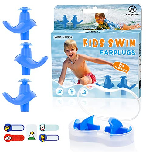 Hearprotek Schwimmen Ohrstöpsel, 3 Paar Wasserdichte wiederverwendbare Ohrstöpsel mit Kordeln zum Schwimmen, Duschen, Pool und anderen Wassersportarten, geeignet für Kinder ab 6 Jahren Blau