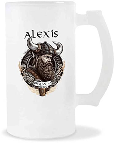 Planetee Chope de Bière Alexis Design Viking | Verre à bière pinte Cadeau Apéro Humour alcool pour amateur de bière