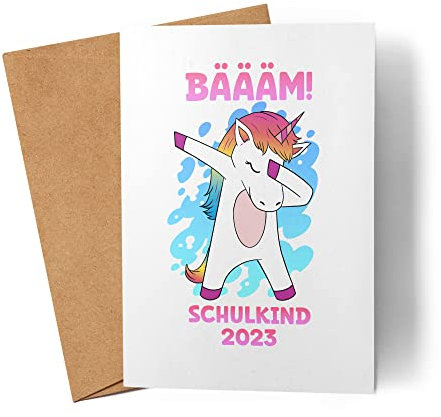 Schulkind 2023 Karte Einschulung Mädchen Einhorn Dab Schulanfang Schule Einschulungskarte Grußkarte