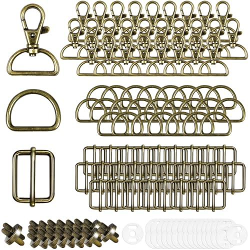 50 Stück Drehbare Karabinerhaken Mit Drehgelenk Taschenzubehör Zum Nähen | Schlüsselanhänger D-Ringe Triglide-Schiebeschnalle Gurtversteller Metall Magnetknöpf Schnallen für DIY Nähen Zubehör