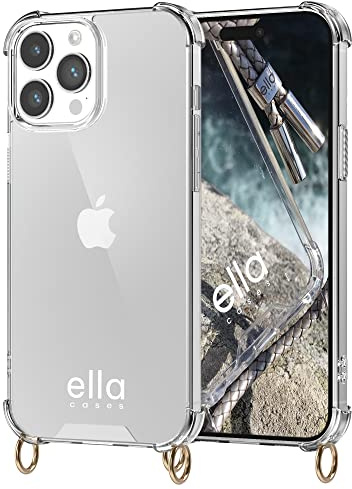 ella cases Handyhülle mit Ösen für iPhone 15 Pro Max Hülle transparent mit Ringen für Handykette in Gold einzeln ohne Kette zum Umhängen modular mit Kordel, Schnur oder Gurt