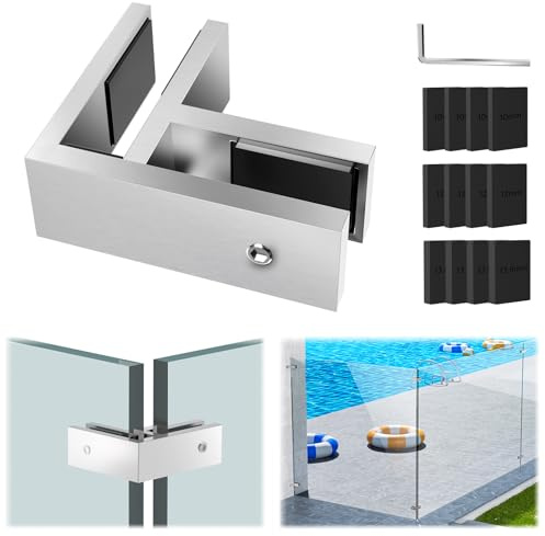 Gyykzz - Pack of 1 T316 Marine Grade Glass to Glass Clamp Stainless Steel Balustrades Bracket, 90 Degree Brushed Finish Balustrades Clip for Fence