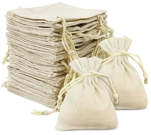 Mesybveo 24 Stücke Baumwollbeutel Klein，8 x 10 cm Stoffbeutel aus Baumwolle, Jutesäckchen mit Kordelzug，stoffsäckchen zum befüllen, Sackleinen Taschen wiederverwendbare zum Geschenktüten für Party
