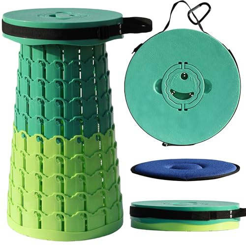 ALEVMOOM XL Sgabello Pieghevole Portatile, Sgabello Telescopico Portatile Con Cuscino Regolabile Sgabello da Campeggio per Pesca Campeggio Escursione Trekking Interna, Carico Massimo 450kg (Verde)