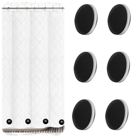 NOLACE 6 Stück Duschvorhang Gewichte Magnet (Schwarz) – Starke Magnetische Gardinenbeschwerer mit Silikonhülle – Rostfreie Gewichte für Duschvorhang, Tischdecken & Outdoor Vorhänge (Anti-Klebe Effekt)