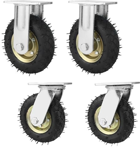 WORDFUN Heavy Duty Industrial Caster, 2 Fixed Casters + 2 Swivel Casters, 6inch 8inch 10inch, Wheelbarrows Replacement Rubber Casters, Mute Castors, Furniture Castors