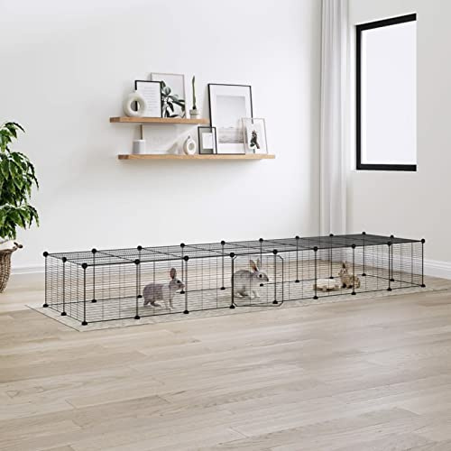BAZZI Bur, marsvinbur, hamsterburar, hamsterbur, djurbur 36 paneler med svart dörr 35 x 35 cm stål