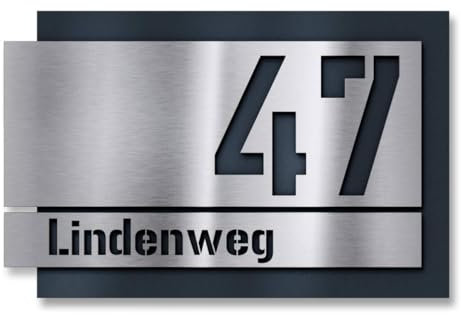 Metzler Individuelle Hausnummer aus Edelstahl - Hausnummernschild in Anthrazit RAL 7016 - Türschild mit ausgelaserter Hausnummer - Kratzfest und Robust - Made in Germany - 3D Effekt - Größe: 60x40 cm
