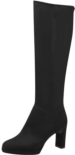 Tamaris Damen Langschaft-Stiefel Textil Blockabsatz Vegan; BLACK, EU 41