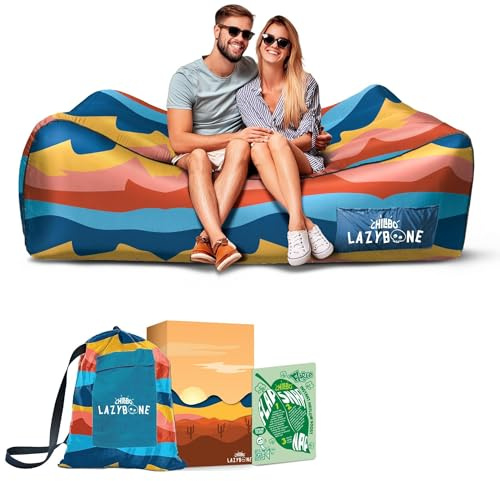 Chillbo Lazybone uppblåsbar soffa | Ultimat uppblåsbar solstol för maximal chill | Den perfekta uppblåsbara soffan för musikfestivaler eller uppblåsbar soffa för camping | Öken dagdröm