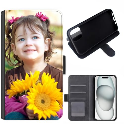 Personalised Phone Case for Apple iPhone 14, Personalised Image/Picture/Photo Custom Design on Leather Wallet Magnetic Side Flip Folio Phone Cover With Card Slots (iPhone 14)