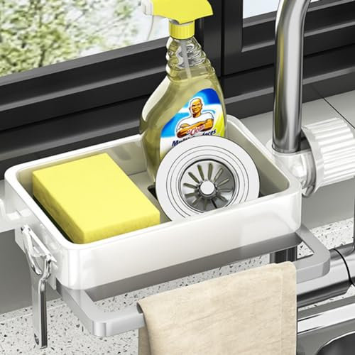 Küchenarmatur-Regale,Aufhängen Ohne Bohren, Wand Caddy Küchenorganizer Rack,Spülbecken Organizer Spülbecken, für Seife, Schwämme, Geschirrschwamm, Dusche